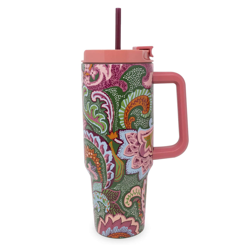 Stainless Steel XL Tumbler w/Handle-Leaf Me Not Paisley-Image 1-Vera Bradley