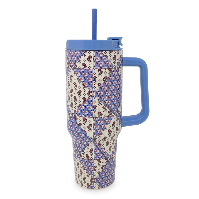 Stainless Steel XL Tumbler w/Handle-Rachel Ditsy Patchwork-Image 1-Vera Bradley