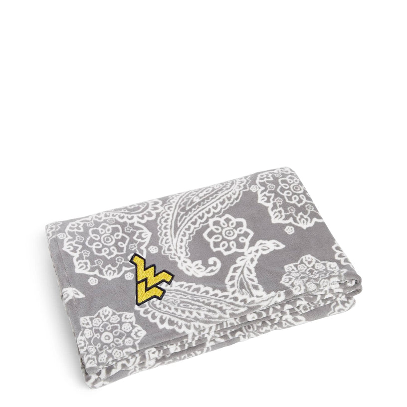Collegiate Plush XL Throw Blanket-Gray/White Bandana with West Virginia University Logo-Image 3-Vera Bradley