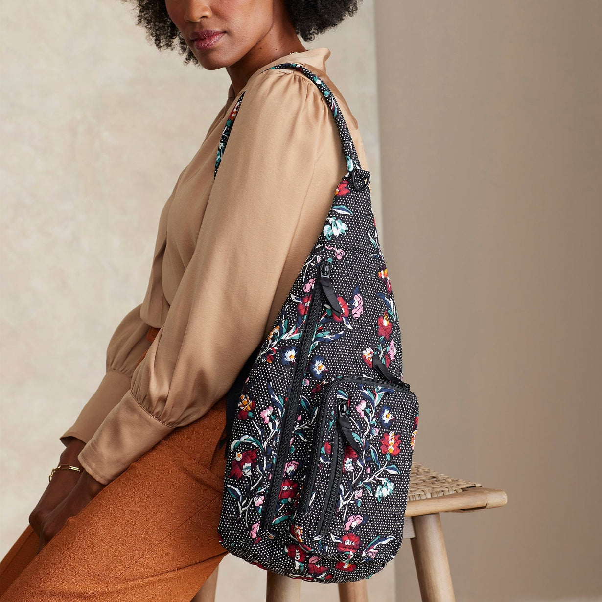 Black Sling Backpack Perennials Noir Dot Vera Bradley