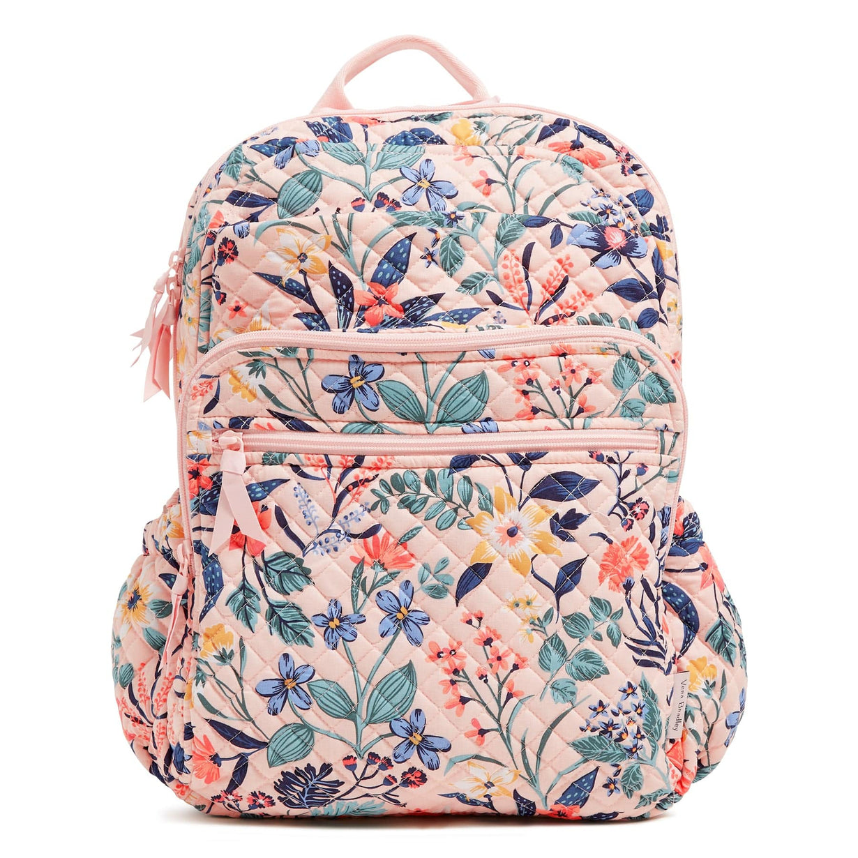 Pink extra large quilted backpack with floral pattern