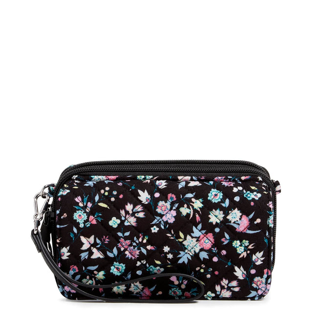 2-in-1 RFID Crossbody Wallet Phone Case in Black & Pink Floral