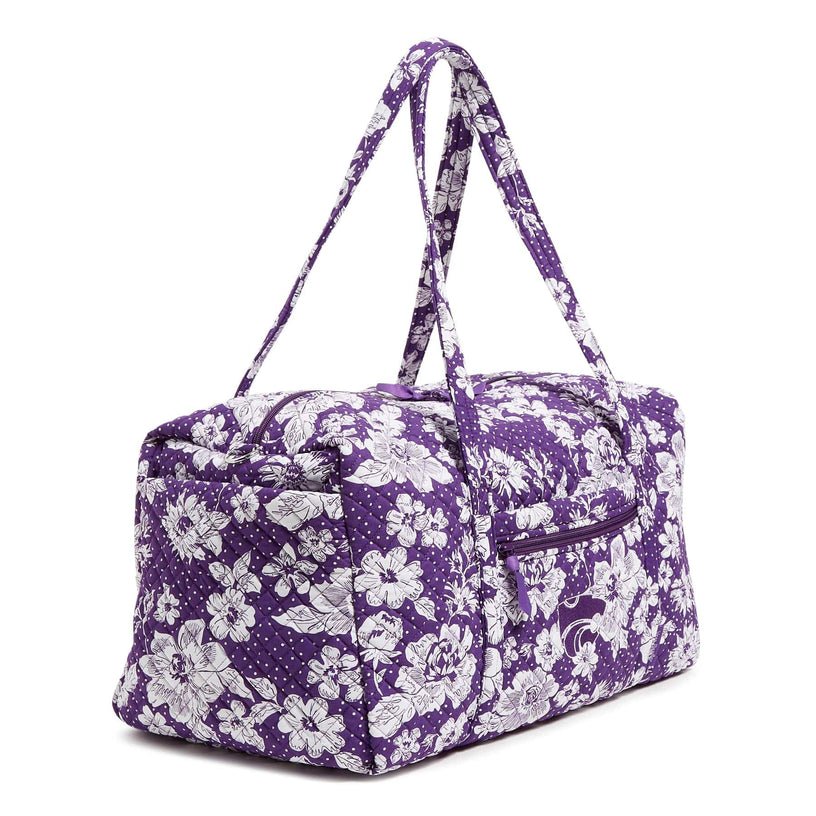 Collegiate Large Travel Duffel Bag-Purple/White Rain Garden with Kansas State University-Image 2-Vera Bradley