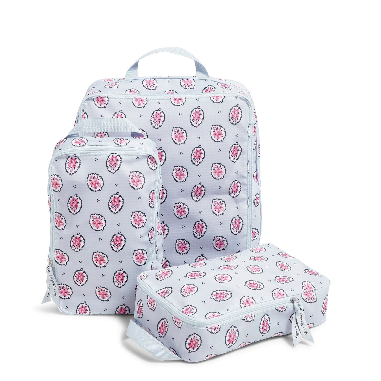 Set of 3 gray packing cubes with pink floral pattern