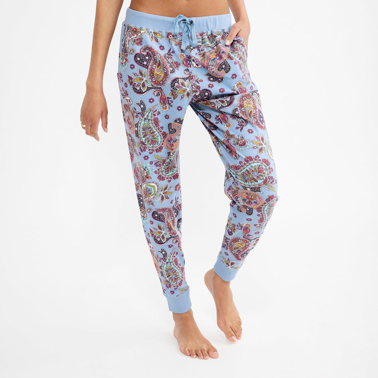 legs of model wearing vera bradley jogger pajama pants