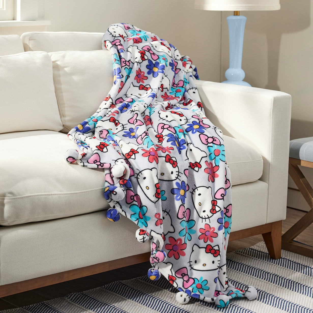Hello Kitty Plush Throw Blanket with Pom-Poms | Vera Bradley