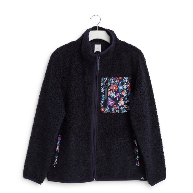 Vera Bradley Women's Fleece Teddy Fleece Zip-Up Fresh-Cut Floral Navy