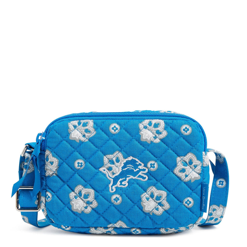 Chala Handbags Lion Print Crossbody Cellphone Bag - Blue Stripe Faux Leather Small Purse, Adjustable Strap