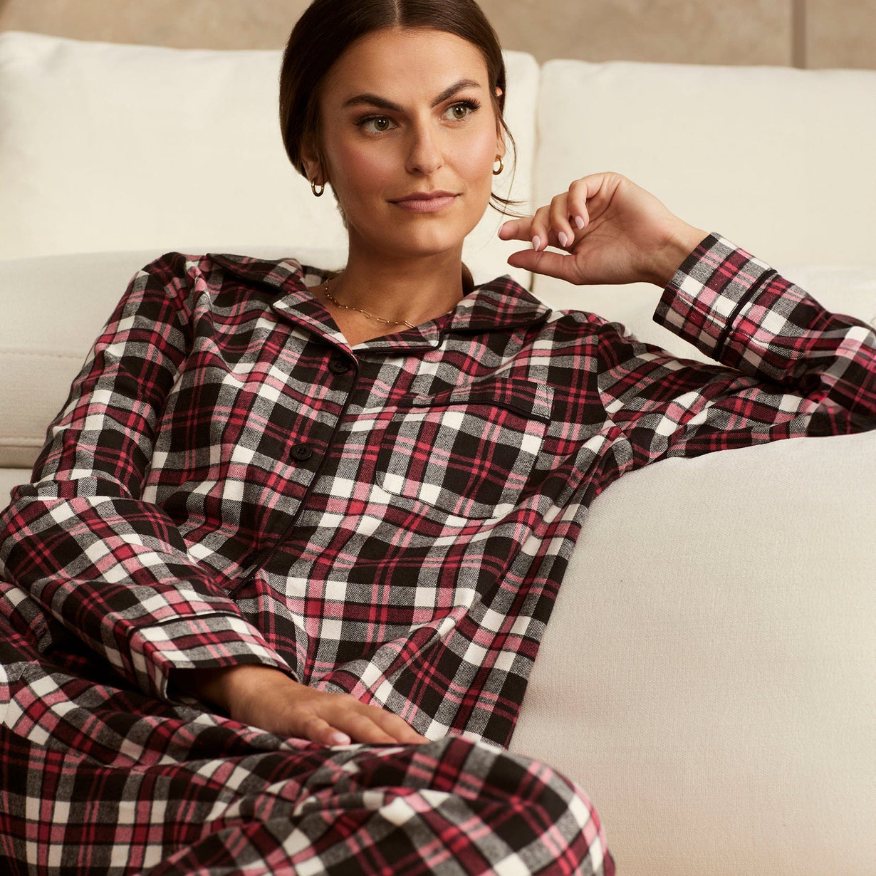 Long-Sleeved Button-Up Pajama Top - Cotton