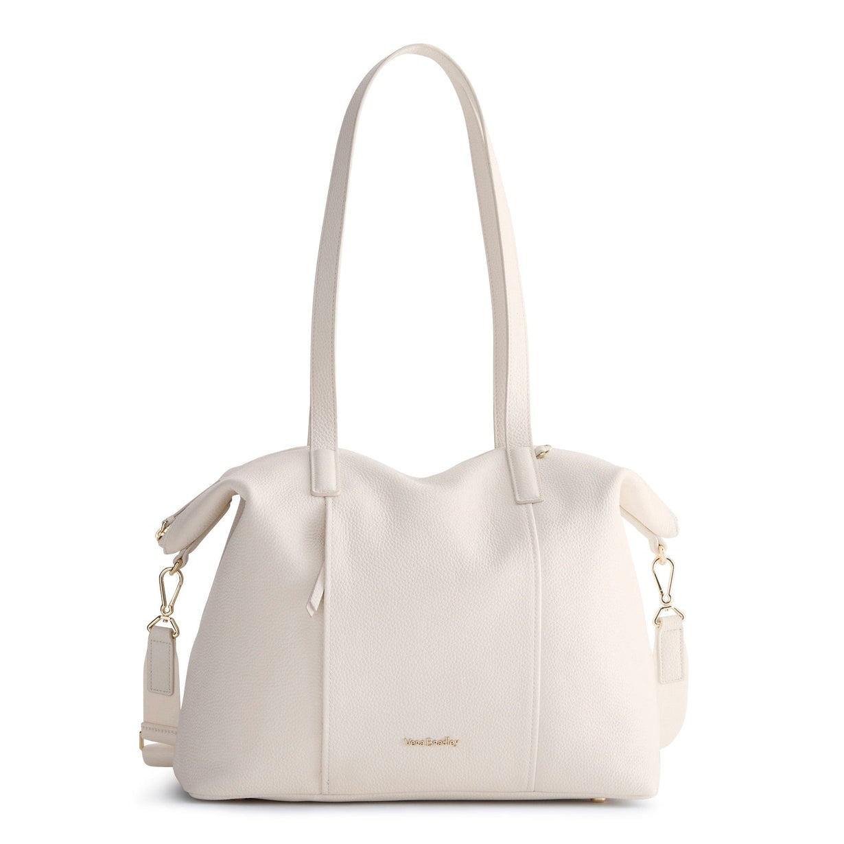 white leather tote bag with gold hardware and crossbody strap