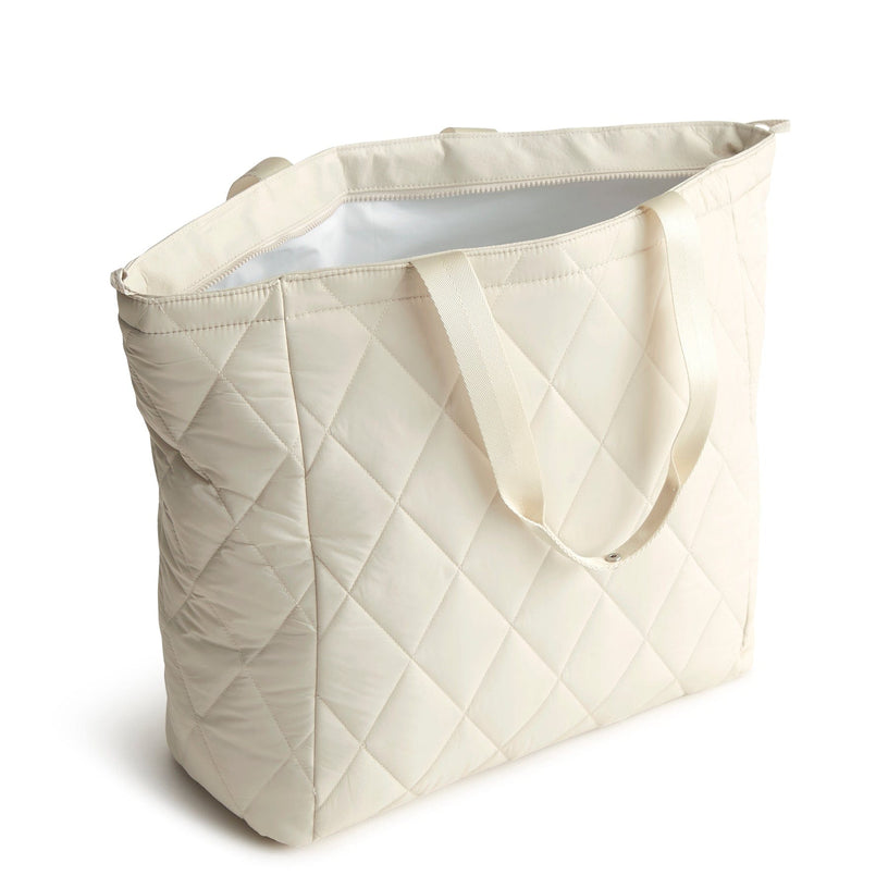 Insulated quilted tote bag cooler with long straps