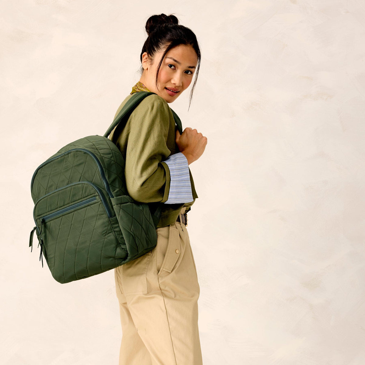 Vera Bradley Quilted Olive Backpack travel Vera Bradley Small Banbury Backpack - Golden Olive In  main image 4