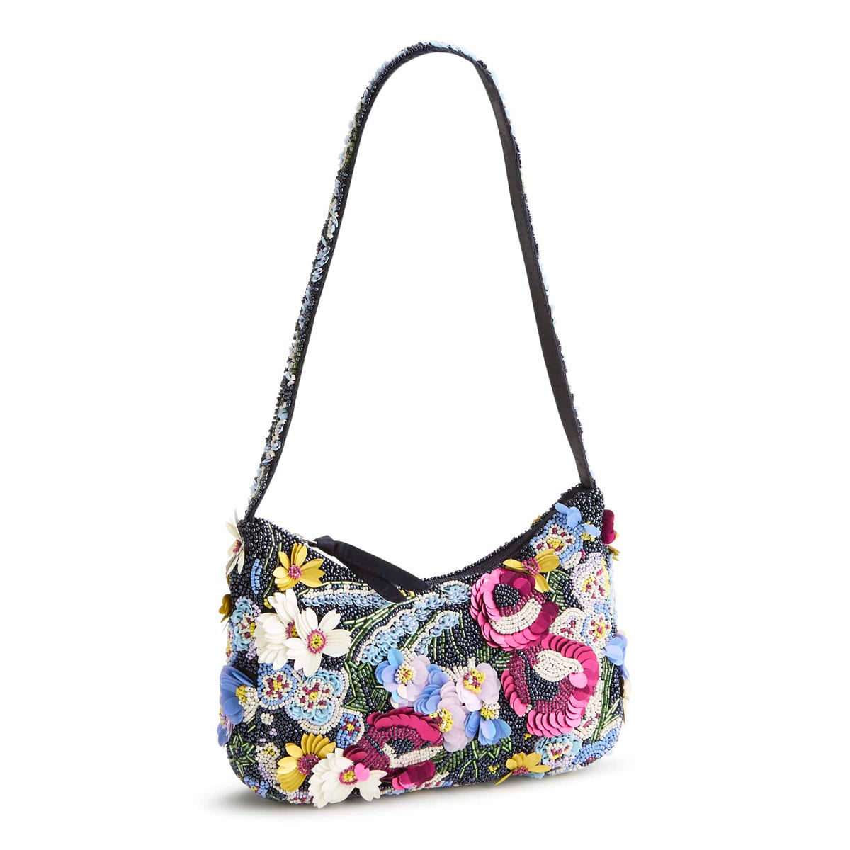 Vera Bradley Mini Roxbury Crescent — hand-beaded floral makeup bag