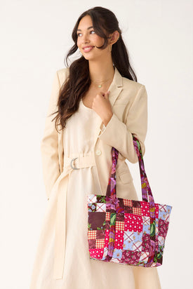 Small Original Vera Tote - Festive Check Patchwork - Image 2