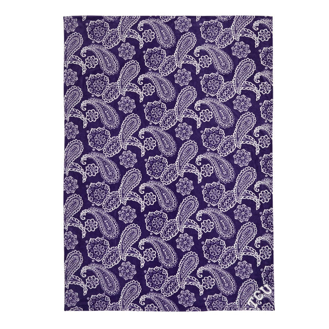 Collegiate Plush XL Throw Blanket-Purple/White Bandana with Texas Christian University-Image 1-Vera Bradley