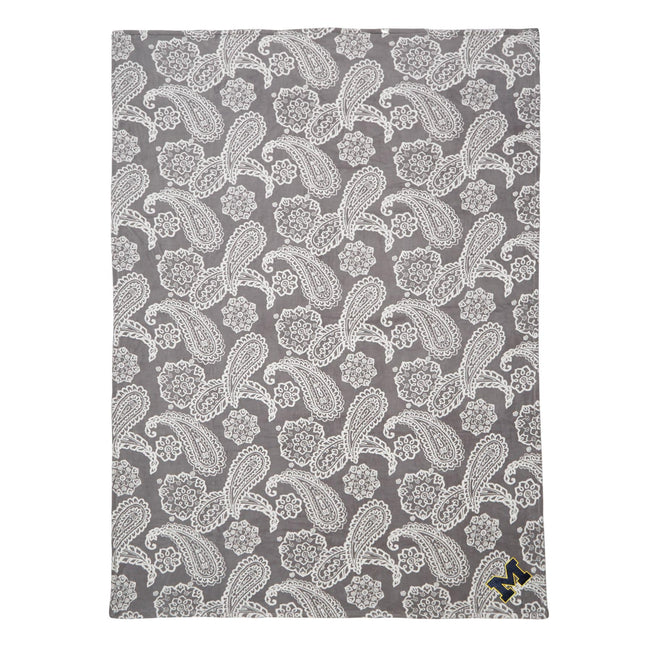 Collegiate Plush XL Throw Blanket-Gray/White Bandana with University of Michigan Logo-Image 1-Vera Bradley