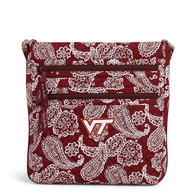 Collegiate Triple Zip Hipster Crossbody-Maroon/White Bandana with Virginia Tech Logo-Image 1-Vera Bradley