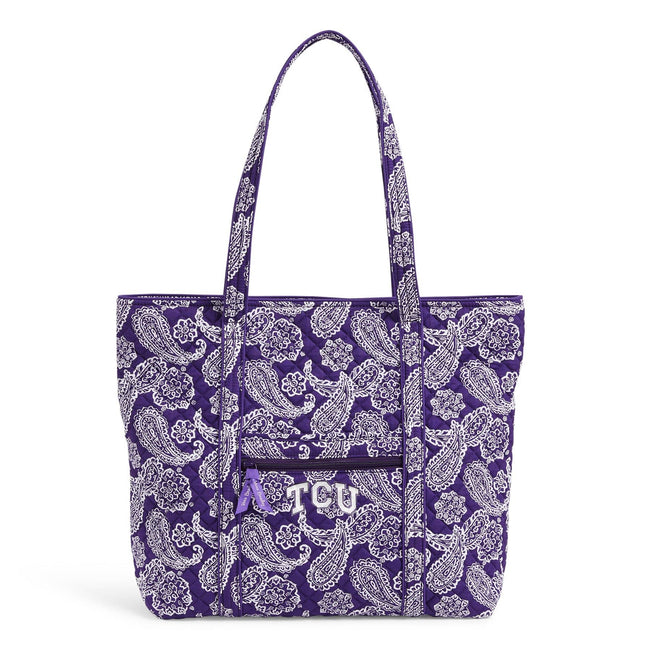 Collegiate Vera Tote Bag-Purple/White Bandana with Texas Christian University-Image 1-Vera Bradley