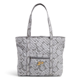 Collegiate Vera Tote Bag-Gray/White Bandana with Purdue Univeristy Logo-Image 1-Vera Bradley