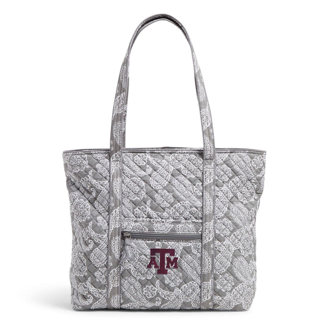 Collegiate Vera Tote Bag-Gray/White Bandana with Texas A and M University Logo-Image 1-Vera Bradley
