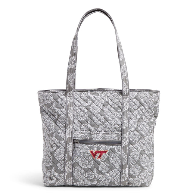 Collegiate Vera Tote Bag-Gray/White Bandana with Virginia Tech Logo-Image 1-Vera Bradley