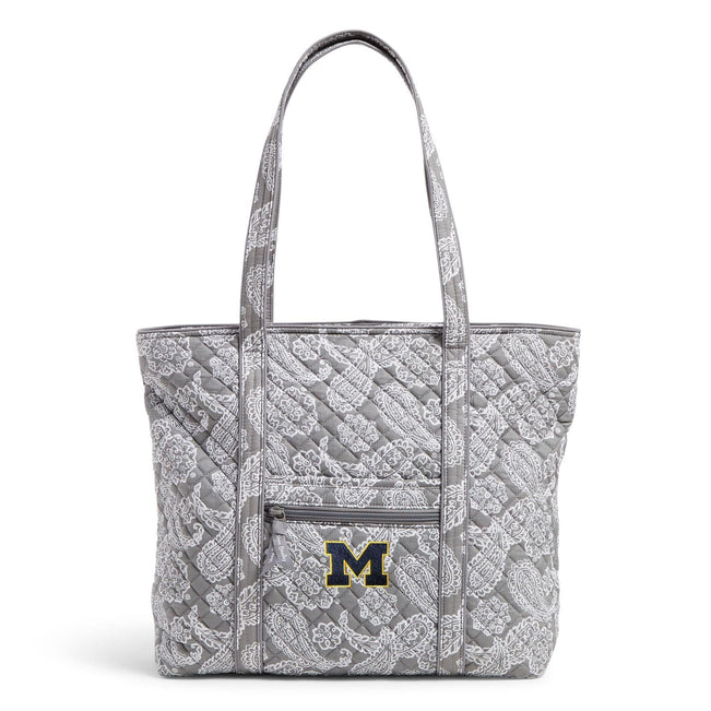 Collegiate Vera Tote Bag-Gray/White Bandana with University of Michigan Logo-Image 1-Vera Bradley