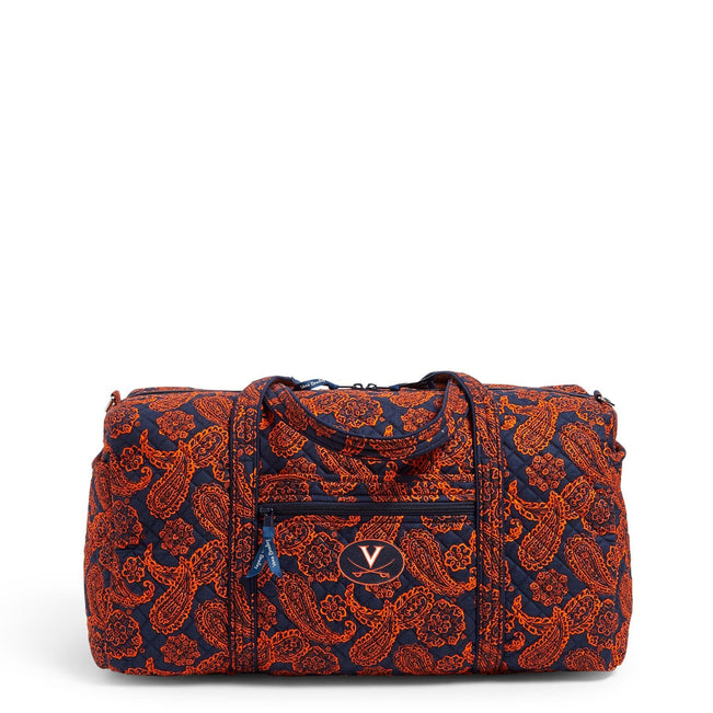 Collegiate Large Travel Duffel Bag-Navy/Orange Bandana with Univeristy of Virginia Logo-Image 1-Vera Bradley