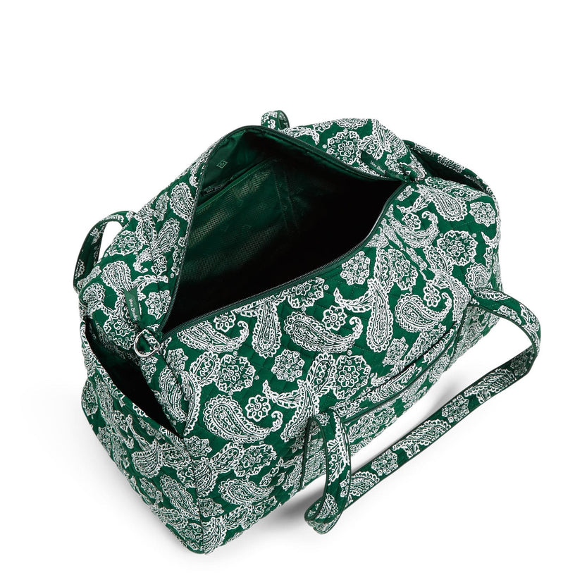 Collegiate Large Travel Duffel Bag-Dk Green/White Bandana with Michigan State University Logo-Image 3-Vera Bradley