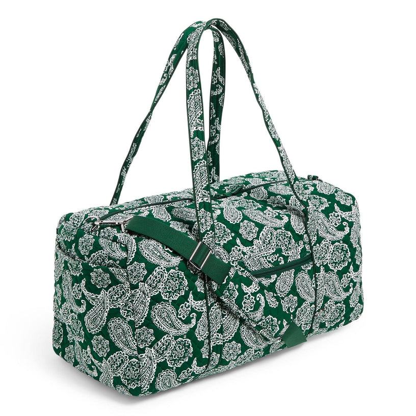 Collegiate Large Travel Duffel Bag-Dk Green/White Bandana with Michigan State University Logo-Image 2-Vera Bradley