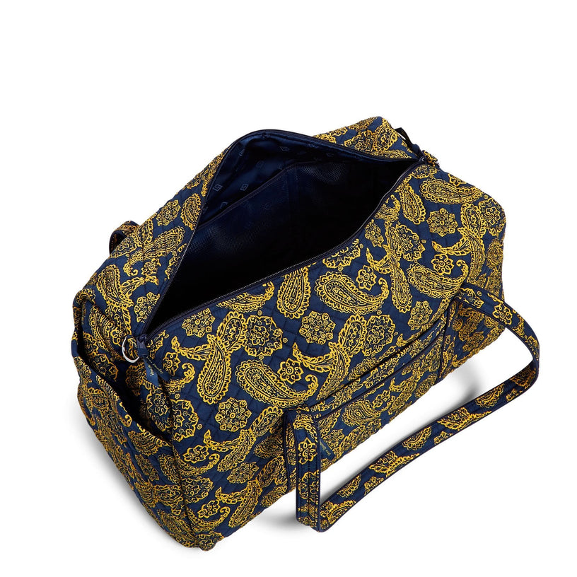 Collegiate Large Travel Duffel Bag-Navy/Gold Bandana with West Virginia University Logo-Image 3-Vera Bradley
