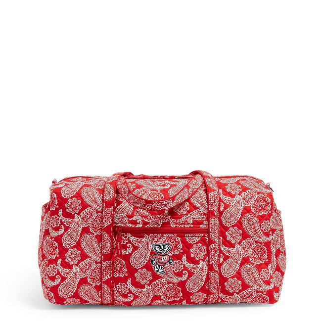 Collegiate Large Travel Duffel Bag-Red/White Bandana with University of Wisconsin Logo-Image 1-Vera Bradley