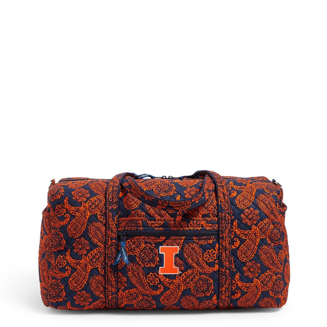 Collegiate Large Travel Duffel Bag-Navy/Orange Bandana with University of Illinois Logo-Image 1-Vera Bradley