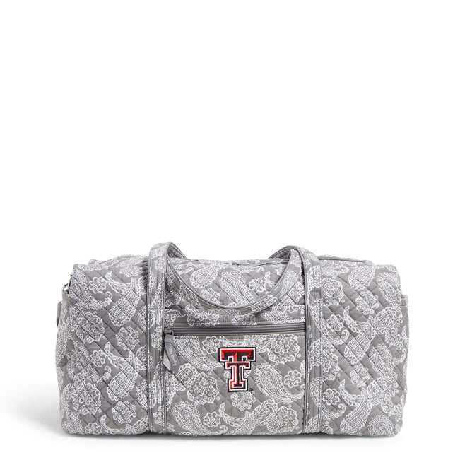 Collegiate Large Travel Duffel Bag-Gray/White Bandana with Texas Tech University Logo-Image 1-Vera Bradley