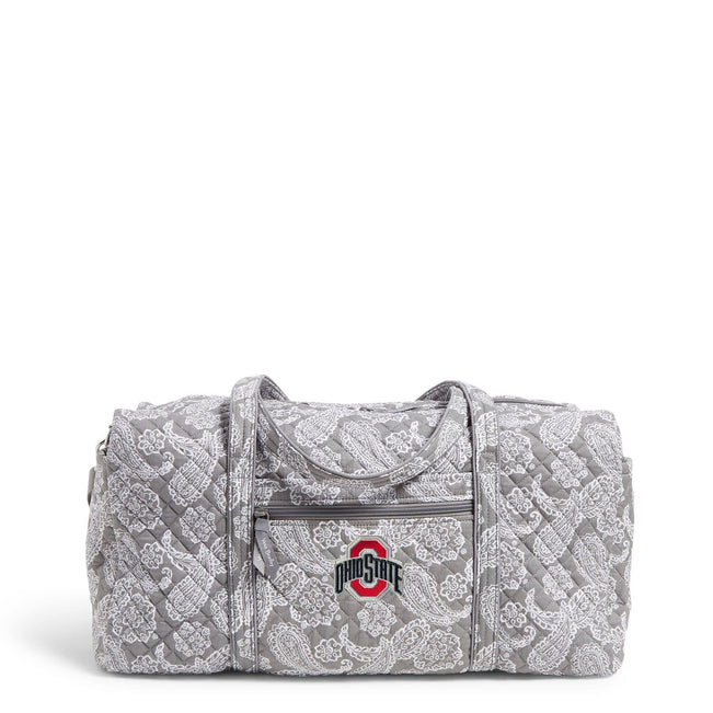 Collegiate Large Travel Duffel Bag-Gray/White Bandana with The Ohio State University Logo-Image 1-Vera Bradley