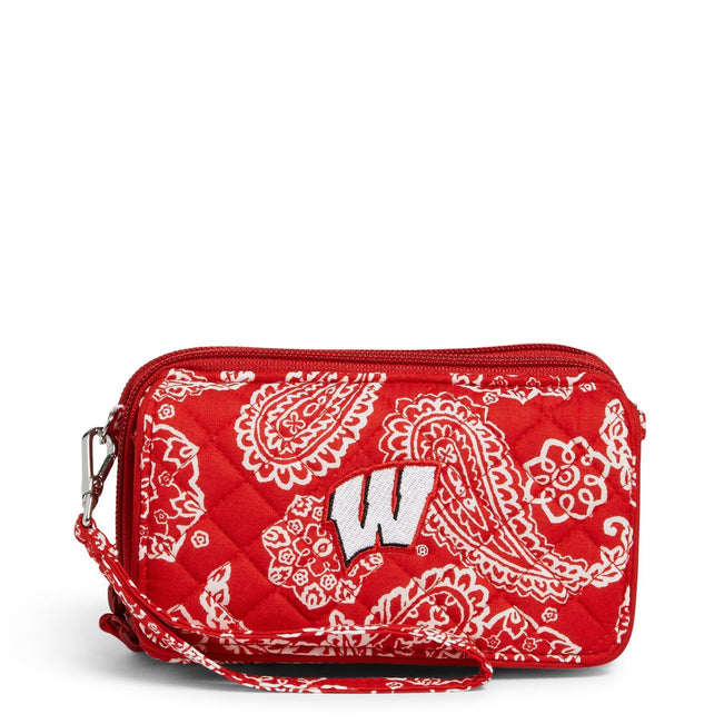 Collegiate RFID All in One Crossbody Bag-Red/White Bandana with University of Wisconsin Logo-Image 1-Vera Bradley