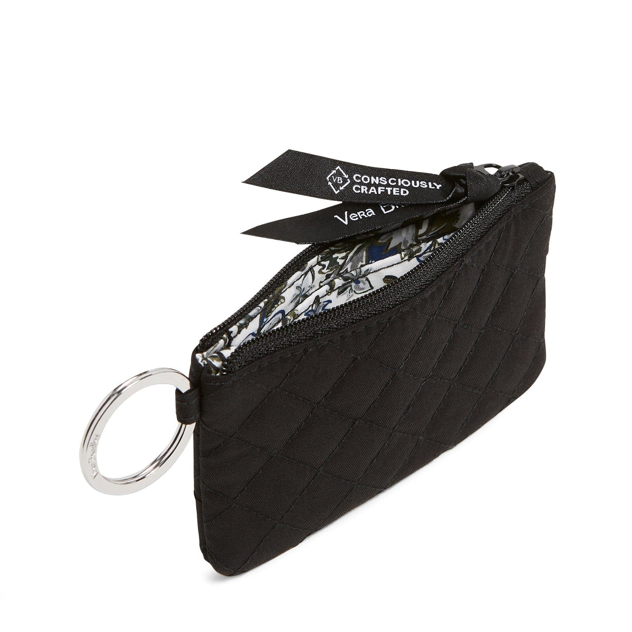 VS V-Quilted Black Zipper Coin Purse Keychain Wallet Card Holder