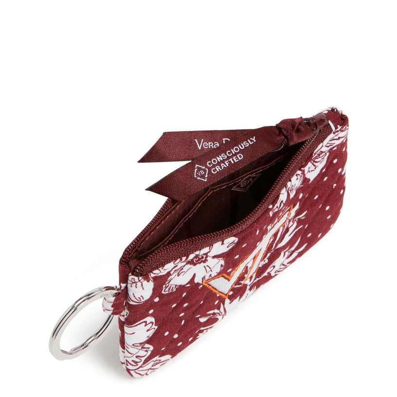 Collegiate Zip ID Lanyard-Maroon/White Rain Garden with Virginia Tech Logo-Image 2-Vera Bradley