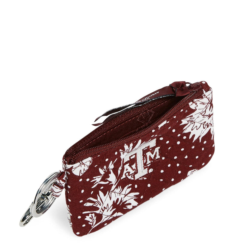 Collegiate Zip ID Lanyard-Maroon/White Rain Garden with Texas A & M University Logo-Image 3-Vera Bradley