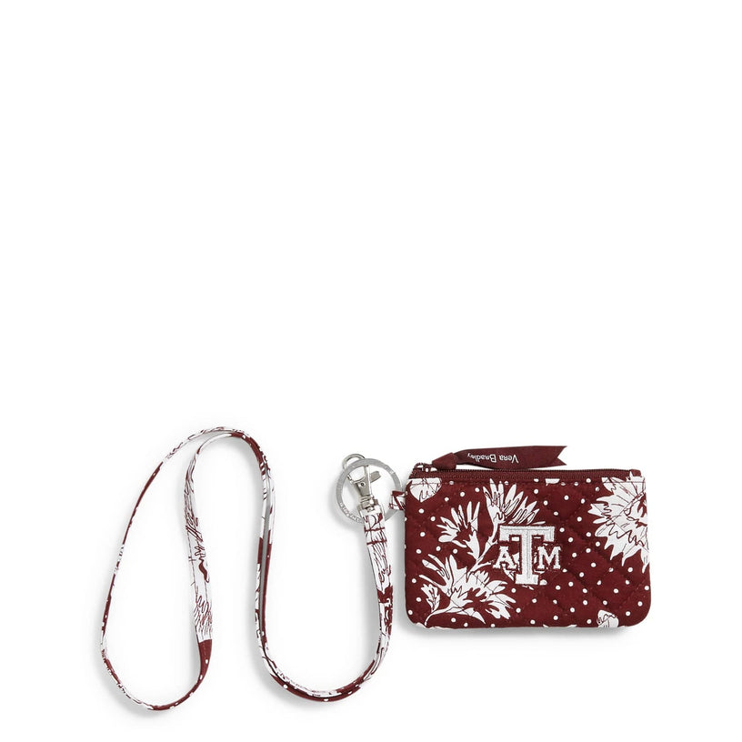 Collegiate Zip ID Lanyard-Maroon/White Rain Garden with Texas A & M University Logo-Image 2-Vera Bradley