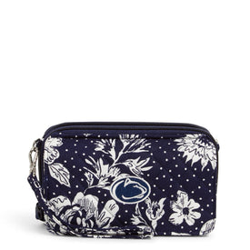 Collegiate RFID All in One Crossbody Bag-Navy/White Rain Garden with Penn State University Logo-Image 1-Vera Bradley