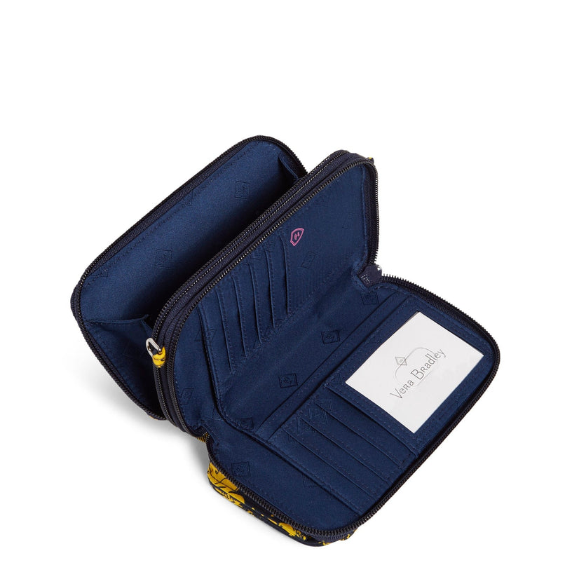 Collegiate RFID All in One Crossbody Bag-Navy/Gold Rain Garden with University of Michigan Logo-Image 3-Vera Bradley