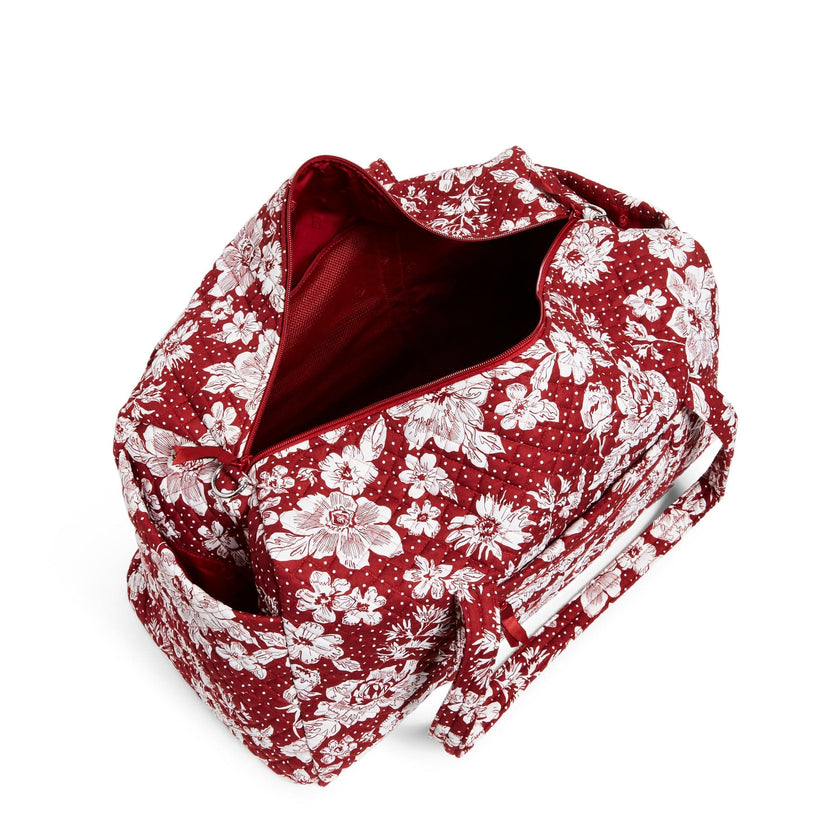 Collegiate Large Travel Duffel Bag-Cardinal/White Rain Garden with The University of Alabama Logo-Image 3-Vera Bradley
