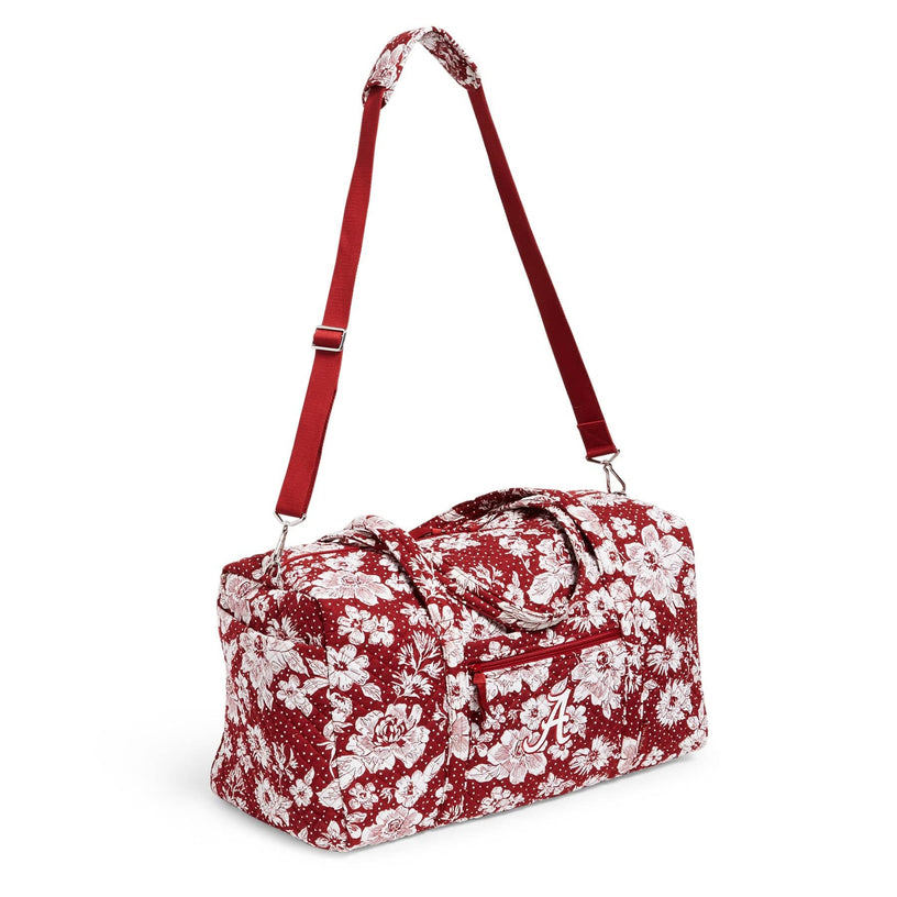 Collegiate Large Travel Duffel Bag-Cardinal/White Rain Garden with The University of Alabama Logo-Image 2-Vera Bradley