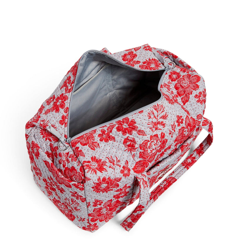 Collegiate Large Travel Duffel Bag-Gray/Red Rain Garden with The Ohio State University Logo-Image 3-Vera Bradley