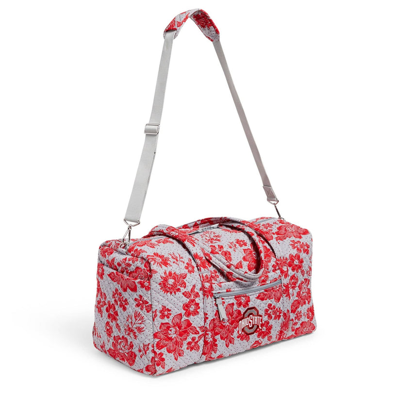 Collegiate Large Travel Duffel Bag-Gray/Red Rain Garden with The Ohio State University Logo-Image 2-Vera Bradley