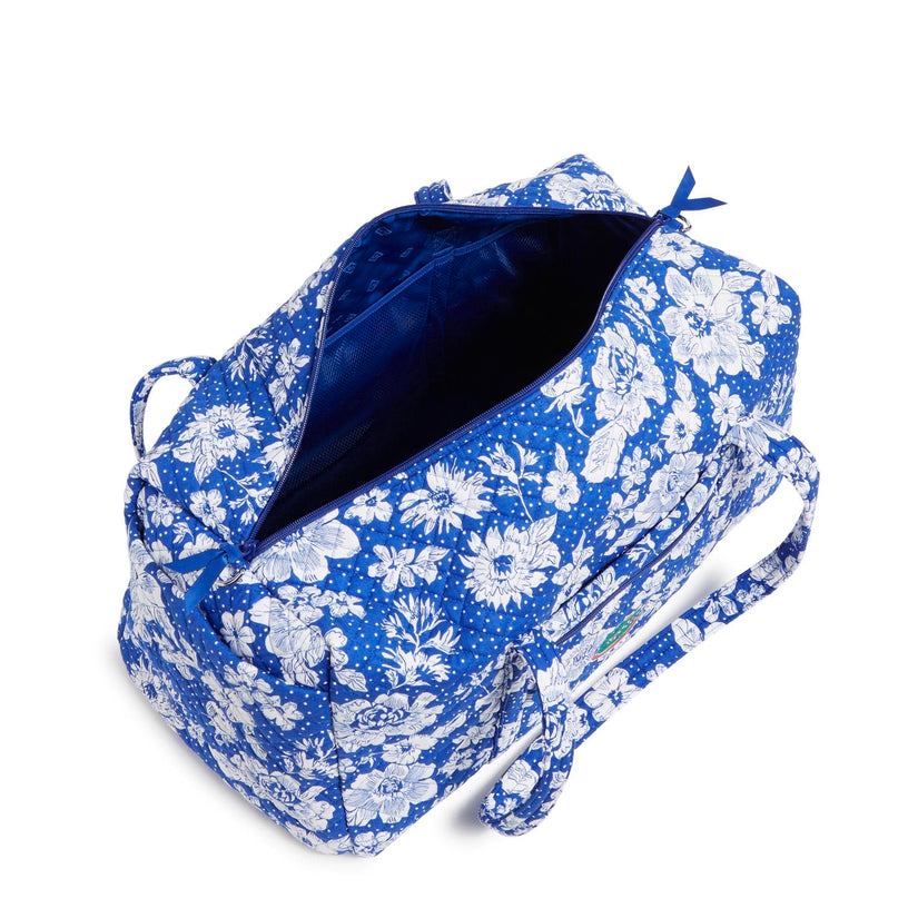 Collegiate Large Travel Duffel Bag-Royal/White Rain Garden with University of Florida Logo-Image 3-Vera Bradley
