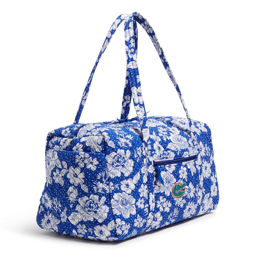 Collegiate Large Travel Duffel Bag-Royal/White Rain Garden with University of Florida Logo-Image 2-Vera Bradley