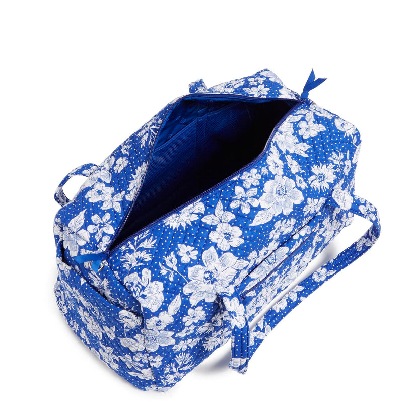 Collegiate Large Travel Duffel Bag-Royal/White Rain Garden with University of Kentucky Logo-Image 3-Vera Bradley