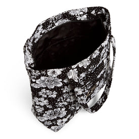 Collegiate Vera Tote Bag-Black/White Rain Garden with Purdue University Logo-Image 3-Vera Bradley