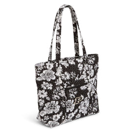 Collegiate Vera Tote Bag-Black/White Rain Garden with Purdue University Logo-Image 2-Vera Bradley